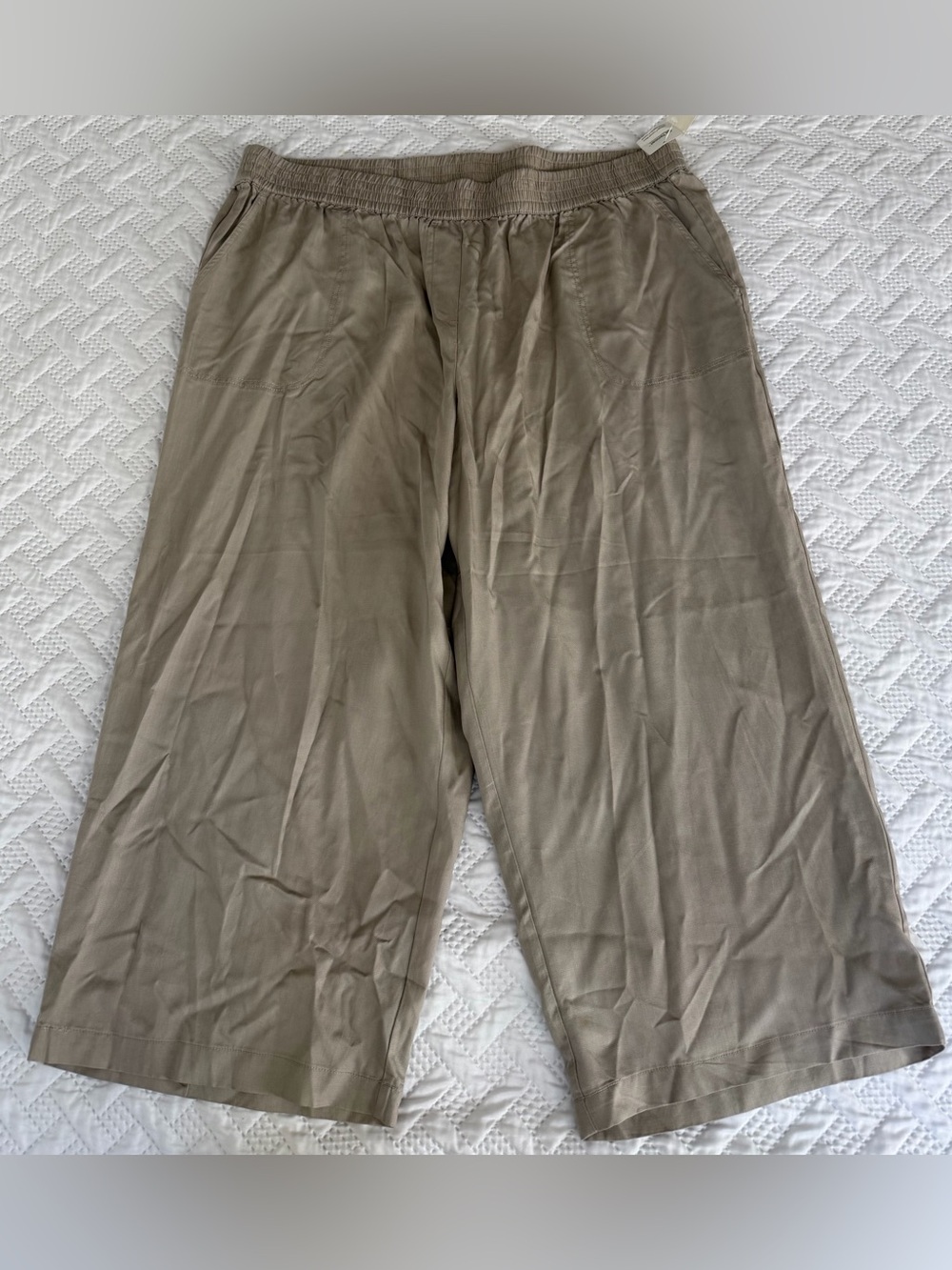 Elaine Rose Plus Size 3X Elastic Waist Crop Pants Taupe Tan NEW
